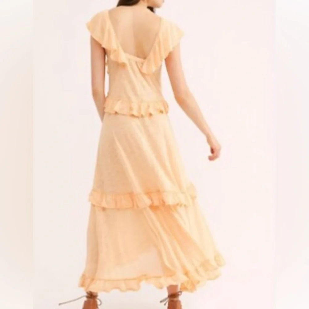 Free People FP Beach Women’s Amelia Maxi Gauzy Ruffle Romantic Flowey Dress‎ M - Picture 5 of 11